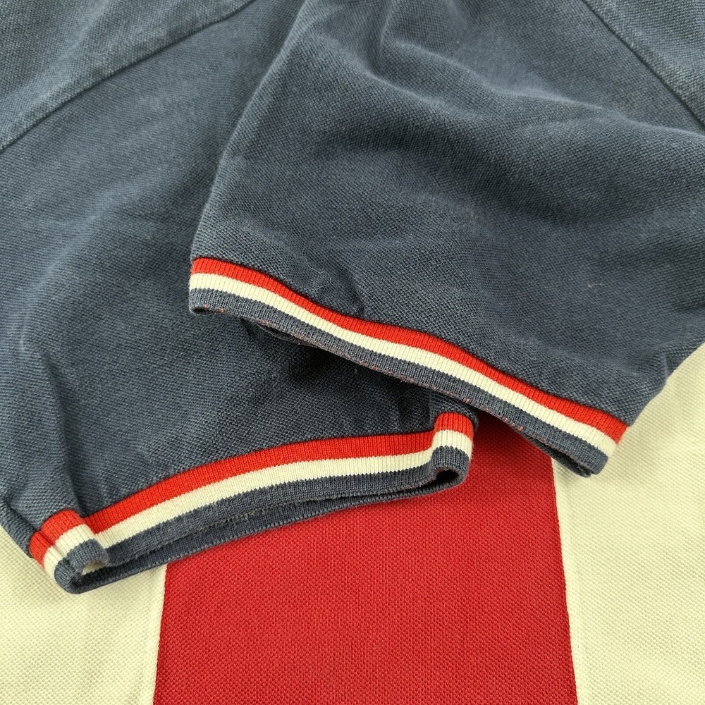 VTG Colorblock Polo Shirt Men Large Short Sleeve Red Blue Vertical Stripes Y2K - Picture 9 of 10